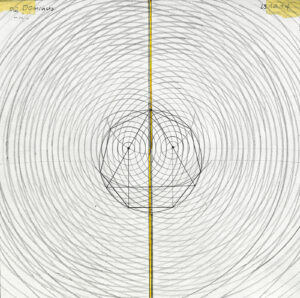 Geometric drawing with a heptagon and concentric waves representing 00DOminus