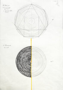 Transition drawing from heptagon to concentric wave form, representing light and shadow