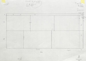 Hand-drawn architectural grid study with proportional markings and geometric divisions