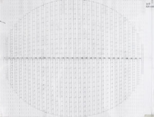 Elliptical grid drawing showing 31-day linear structure with phases of the moon, printed on paper
