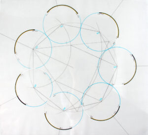 Circular drawing with fine time divisions marked in seven radial paths