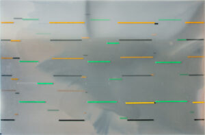 Transparent acrylic sheet with linear time-tone bars in green, yellow, and black