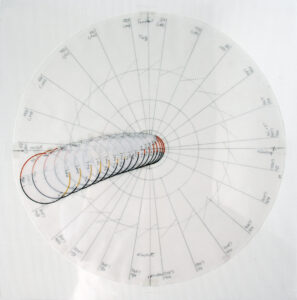 Spiral time drawing with colored segments indicating daily solar and lunar phases over a 15-day period