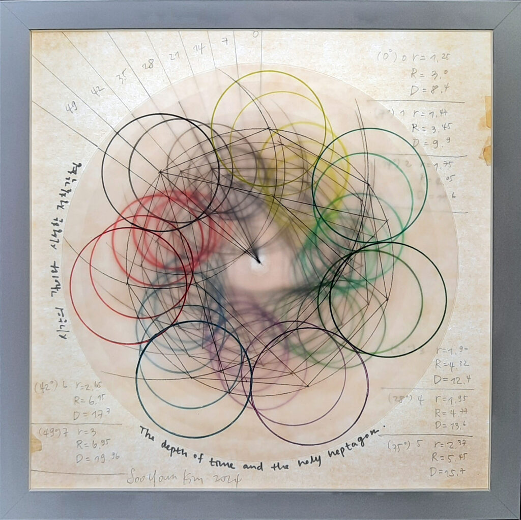 Multicolored LED light box artwork with radial geometry and overlapping circles